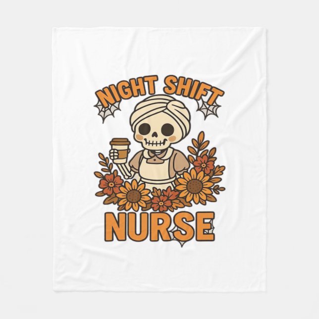 Blommigt Nattskift Nurse Skeleton Halloween RN Nur Fleecefilt (Framsidan)