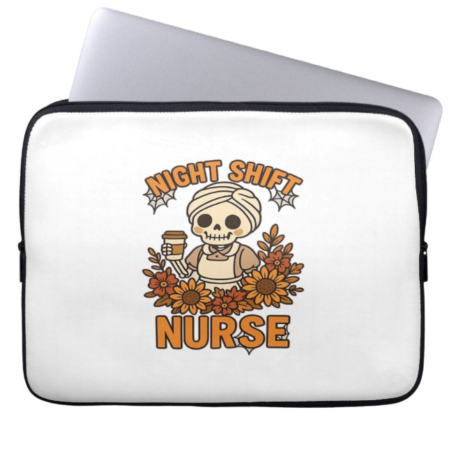 Blommigt Nattskift Nurse Skeleton Halloween RN Nur Laptop Fodral (Framsidan)