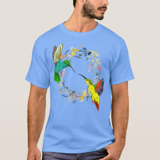 Blommigt Natur Bird Animal Vintage Flowers Humming T Shirt
