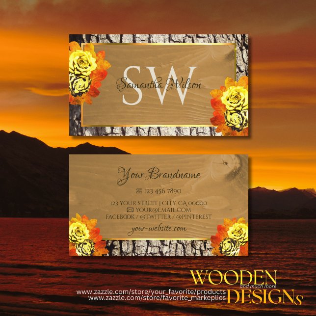 Blommigt Natur Wood Grain Rustic Träd Bark Monogra Visitkort (Skapare uppladdad)