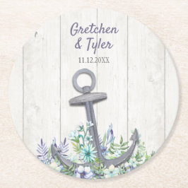 Blommigt Nautical Anchor Underlägg Papper Rund