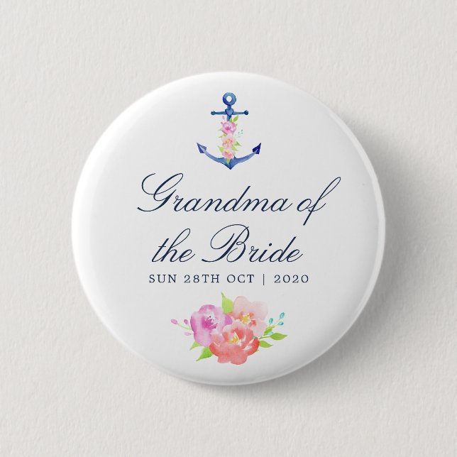 Blommigt Nautical Bröllop Grandma of the Bride Knapp (Framsida)