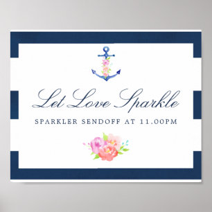 Blommigt Nautical Bröllop Sparkler Sendoff-tecken Poster
