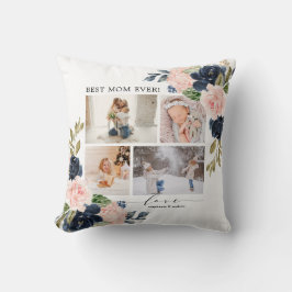 Blommigt Navy Best Mamma Photo Collage Kudde