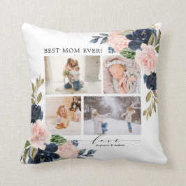 Blommigt  Navy Best Mamma Photo Collage Kudde