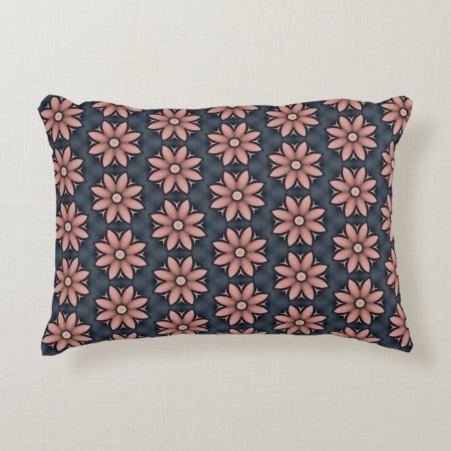 Blommigt Navy Blue and Rosa accent Pillow Prydnadskudde (Framsidan)