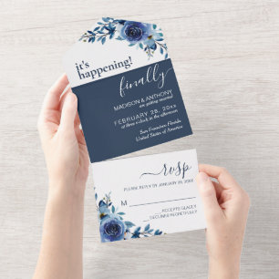 Blommigt Navy Blue Elegant bröllop