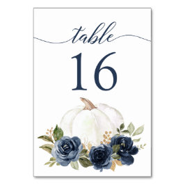Blommigt Navy Blue Pumpkin Fall Rustic Bordsnummer