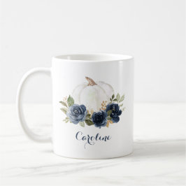 Blommigt Navy Blue Pumpkin Personlig mugg