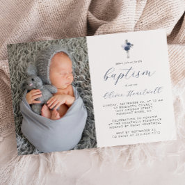 Blommigt Navy Blue Silver Kor Photo Boys Baptism Inbjudningar
