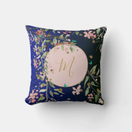 Blommigt Navy Elegant Rosa Guld Chinoiserie Kudde