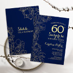 Blommigt Navy Guld Surprise 60:e Födelsedagsfesten Inbjudningar<br><div class="desc">Blommigtens marinblått och guld överraskar 60:e födelsedagsfest inbjudan. Minimalistisk modern design med botaniska accenter och typsnitt för typsnitt. Enkel perfekt för inbjudan-kort i blommigt för en snyggt kvinnlig överraskning i firande. Kan anpassas till vilken ålder som helst.</div>