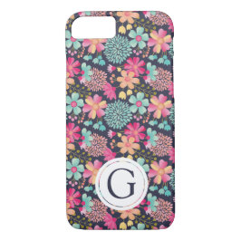 Blommigt Navy Monogram Iphone case