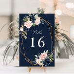 Blommigt Navy och  vattenfärgsgeometri bröllop Bordsnummer<br><div class="desc">En underbar geometrisk blommigt ram med vattenfärg  rosa och marin blåa blommor. Texten och färg på detta kort kan vara personlig.</div>