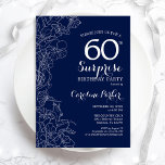 Blommigt Navy White Surprise 60:e Födelsedagsfeste Inbjudningar<br><div class="desc">Blommigtens marinblå och vita överraskning 60 födelsedagsfest inbjudan. Minimalistisk modern design med botaniska accenter och typsnitt för typsnitt. Enkel perfekt för inbjudan-kort i blommigt för en snyggt kvinnlig överraskning i firande. Kan anpassas till vilken ålder som helst. Skrivna Zazzle-inbjudningar eller digital utskrivbar mall för omedelbar nedladdning.</div>