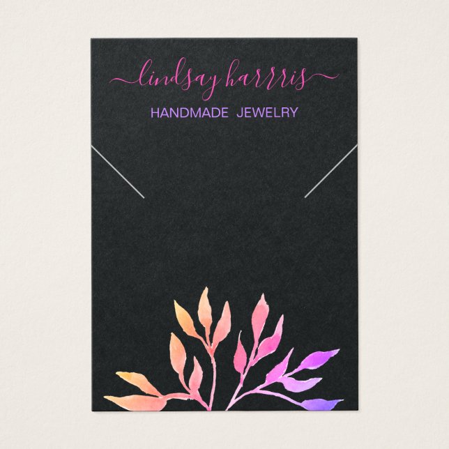 Blommigt Necklace Black Jewelry Visning Card. Visitkort (Framsidan)