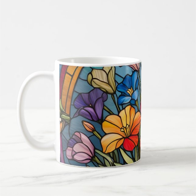 Blommigt nedfläckad glas kaffemugg (Vänster)