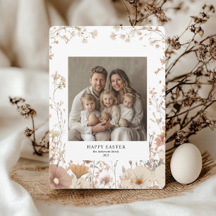 Blommigt Neutralt Ram Family Photo & Namn Påsk Inbjudningar