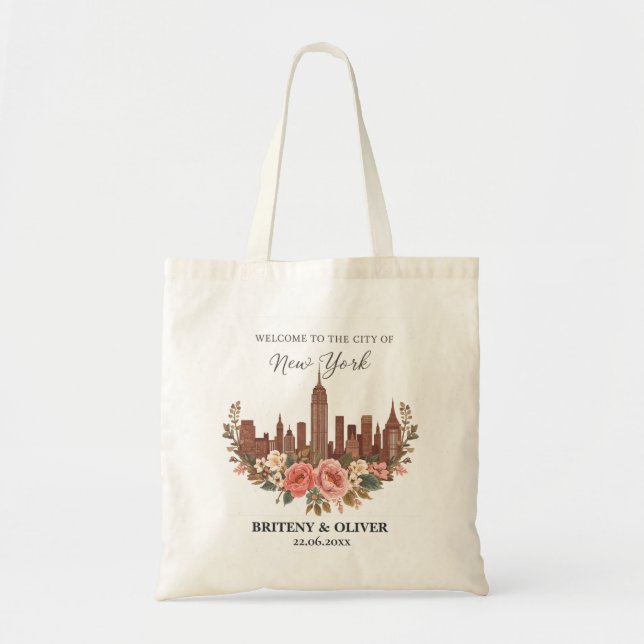 Blommigt New York City Skyline destination Weeding Tygkasse (Framsidan)