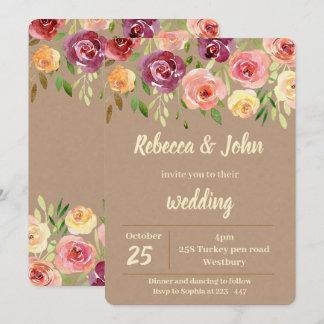 Blommigt Nude Watercolor bröllopsinbjudan Inbjudningar