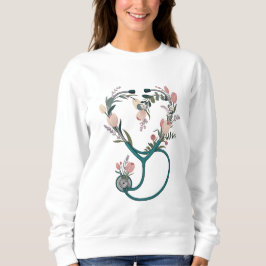 Blommigt Nurse Stethoscope T-Shirt - Mjuk pastel