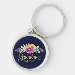 Blommigt Ny Grandma-Elegant-typografi Rund Silverfärgad Nyckelring