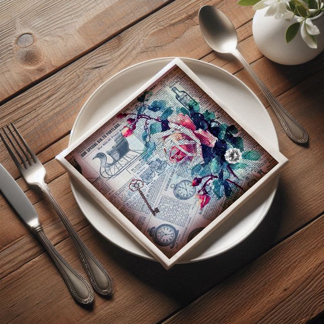 Blommigt Nyckel Ephemera Decoupage Pappersservett (Skapare uppladdad)