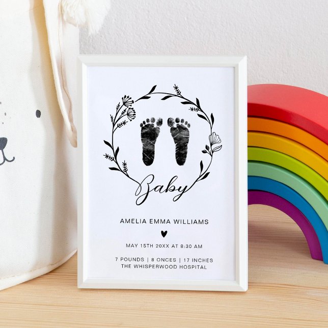Blommigt Nyfödda Anpassningsbar Baby Fotavtryck fö Poster (Skapare uppladdad)