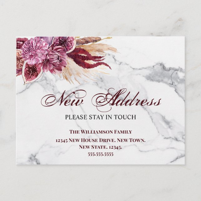 Blommigt Nytt adress meddelande om Flytta Vykort (Framsida)