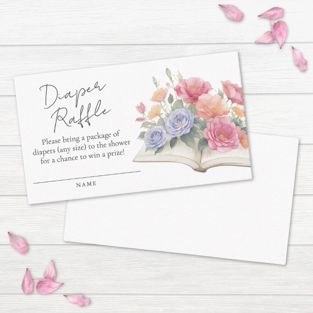 Blommigt Nytt kapitel Bok Babykläder, bläddringsdu Tilläggskort (Floral New Chapter Book Baby Shower Diaper Raffle Enclosure Card)