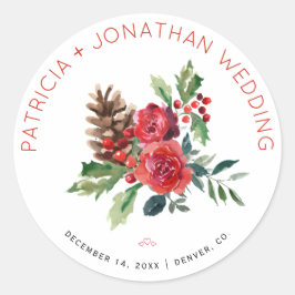 Blommigt och bär i bröllop under jul runt klistermärke