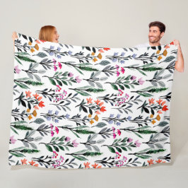 Blommigt- och bladgrafik trendig vattenfärgsvit fleecefilt