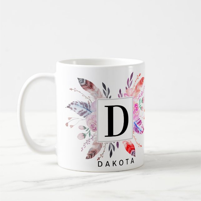 Blommigt- och blomstermonogram och Namn design Kaffemugg (Vänster)