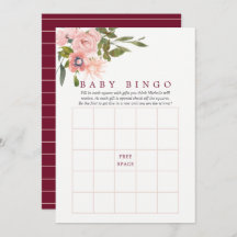 Blommigt  och Burgundy Baby Shower Baby Bingo