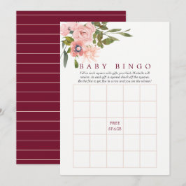 Blommigt  och Burgundy Baby Shower Baby Bingo Inbjudningar