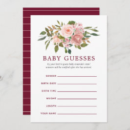 Blommigt  och Burgundy Baby Shower Baby Guesses Inbjudningar