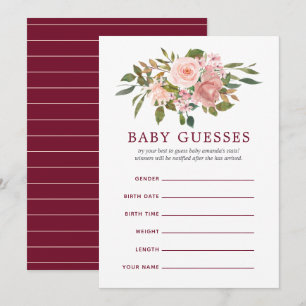 Blommigt och Burgundy Baby Shower Baby Guesses Inbjudningar