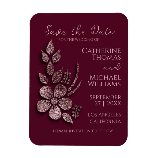 Blommigt och Burgundy i den moderna Eleganten Ro G Magnet (Vertikal)