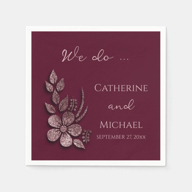 Blommigt och Burgundy i den moderna Eleganten Ro G Pappersservett (Framsidan)