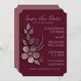 Blommigt och Burgundy i den moderna Eleganten Ro G Spara Datumet