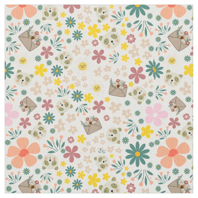 Blommigt och djur, giftigt textila vita tyg (Närbild)