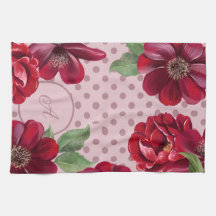 Blommigt och Dot Monogram Kitchen Towel
