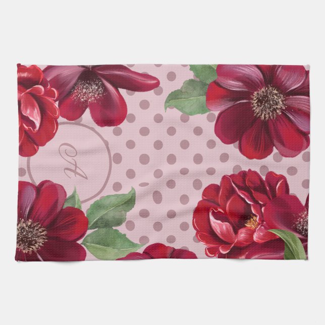 Blommigt och Dot Monogram Kitchen Towel Kökshandduk (Horisontell)