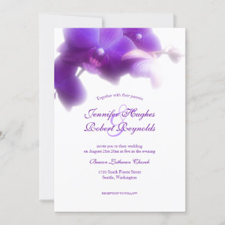 Blommigt och Elegant Lila Orchid Bröllop Inbjudningar