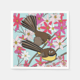 Blommigt- och fågelnapkin pappersservett