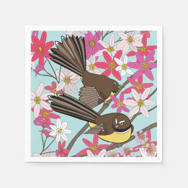 Blommigt- och fågelnapkin pappersservett (Framsidan)