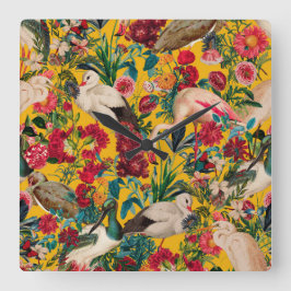 BLOMMIGT OCH FÅGLAR XVIII FYRKANTIG KLOCKA