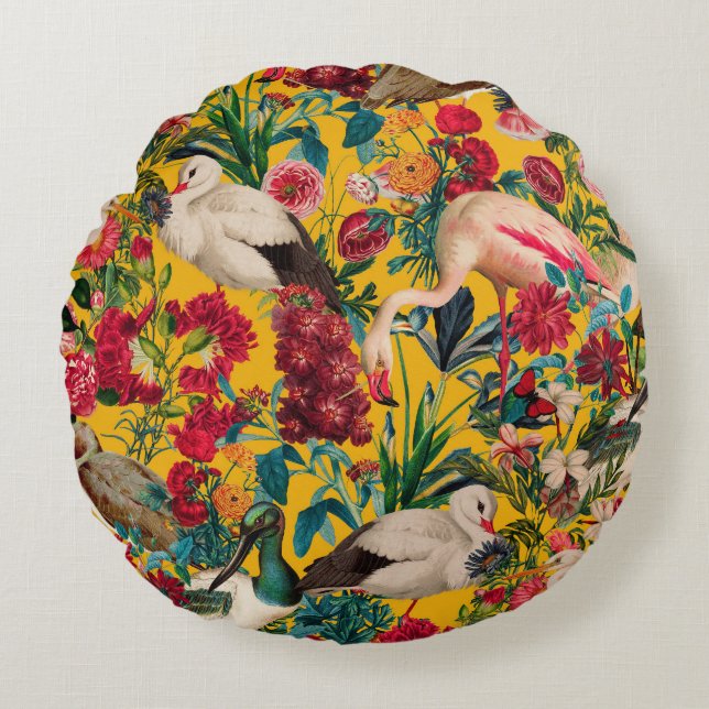 BLOMMIGT OCH FÅGLAR XVIII RUND KUDDE (Framsidan)