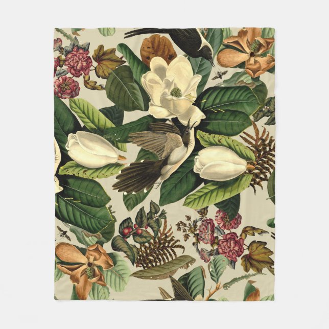 Blommigt och fåglar Xxi-ii Fleecefilt (Framsidan)