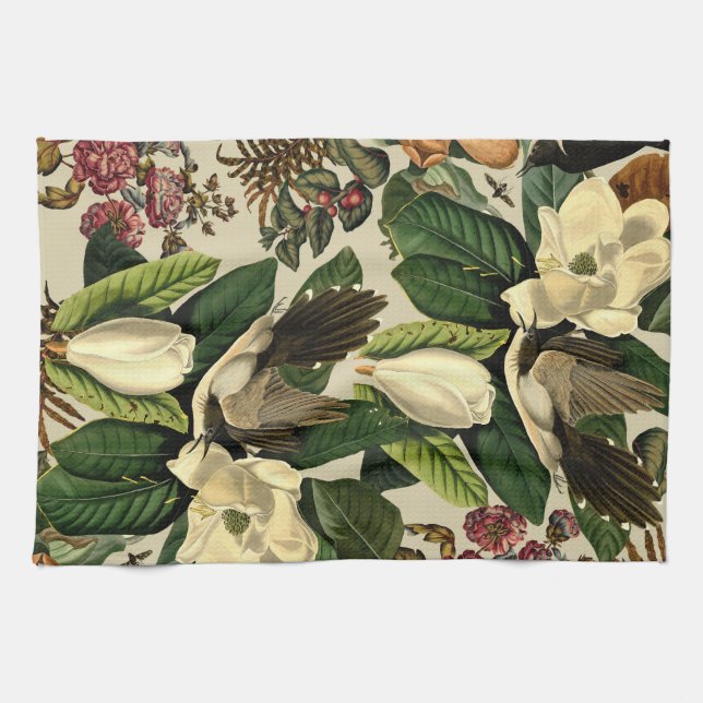 Blommigt och fåglar Xxi-ii Kökshandduk (Horisontell)
